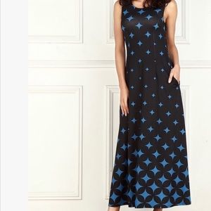 Black and blue abstract maxi dress with pockets